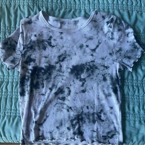 Hollister Blue and White Ribbed Baby Tee